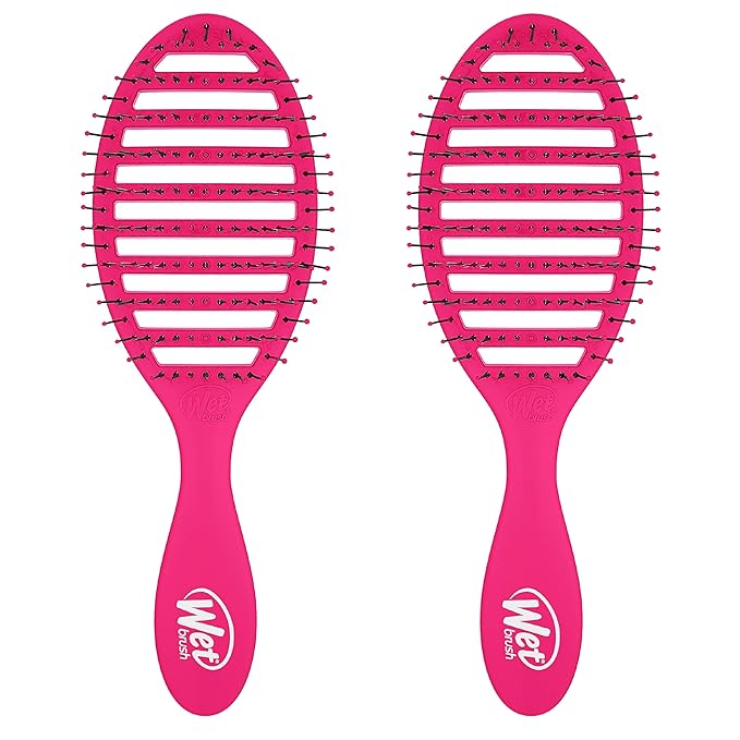 Wet Brush Speed Dry Hair Brush - Pink - Vented Design and Ultra Soft HeatFlex Bristles Are Blow Dry Safe With Ergonomic Handle Manages Tangle and Uncontrollable Hair - Pain-Free (Pack of 2)