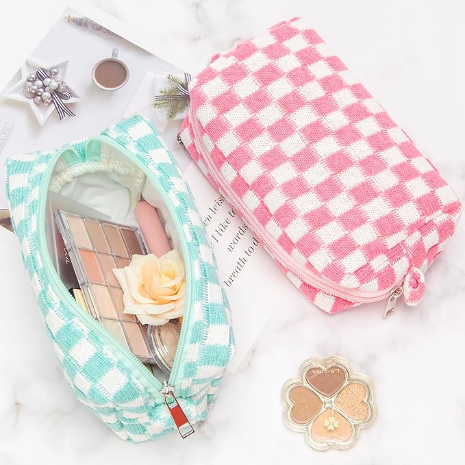 Pazimiik checkered makeup bag for