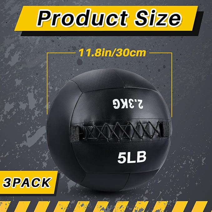 3 Pcs Soft Wall Ball Medicine Ball Set 5, 10 10 and 15 Lbs