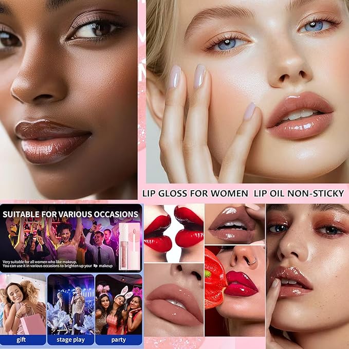 Lip GlossTinted Glitter Lipgloss Lip Oil Teens Moisturizing Lipstick Lip Balm High Shine And Vegan Plumping Lip Gloss For Women Girls Long-Lasting Dry Lip Care lip pumper gloss 08Jelly Red