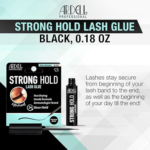 Ardell Strong Hold Lash Glue, Black - Professional Waterproof Lash Adhesive for Strip Lashes with Precision Brush, Fast-Drying 24-Hour Lift-Proof Formula, 1-Pack