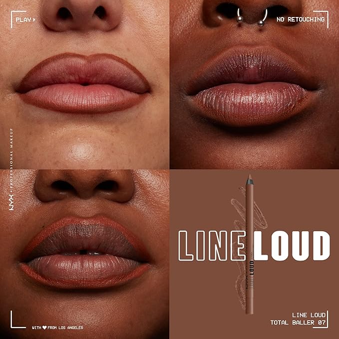 NYX PROFESSIONAL MAKEUP Line Loud Lip Liner, Longwear and Pigmented Lip Pencil with Jojoba Oil & Vitamin E - Total Baller (Rich Warm Brown)