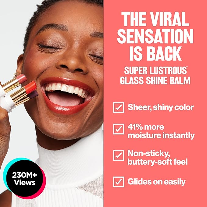 REVLON Super Lustrous Glass Shine Balm, Hydrating Tinted Lipstick, Sheer, Glossy Shiny Finish, 001 Sparkling Quartz, 0.11 oz