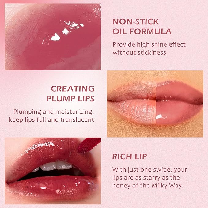 Hydrating Lip Glow Oil, Lip Plumper Gloss Lip Tint Stain, Pigmented Plumping Lip Gloss, Nourishing Non-Sticky Vegan, Glossy Mirror Finish Tinted Lip Glaze, Plump And Pout Lipgloss for Women Girls-03#
