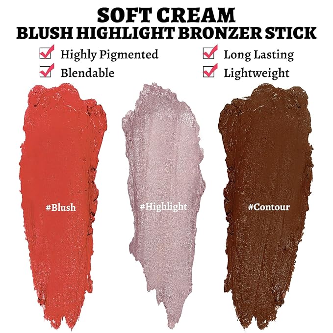 3Pcs Multi-Use Face Makeup Sticks Sets, Blendable Cream