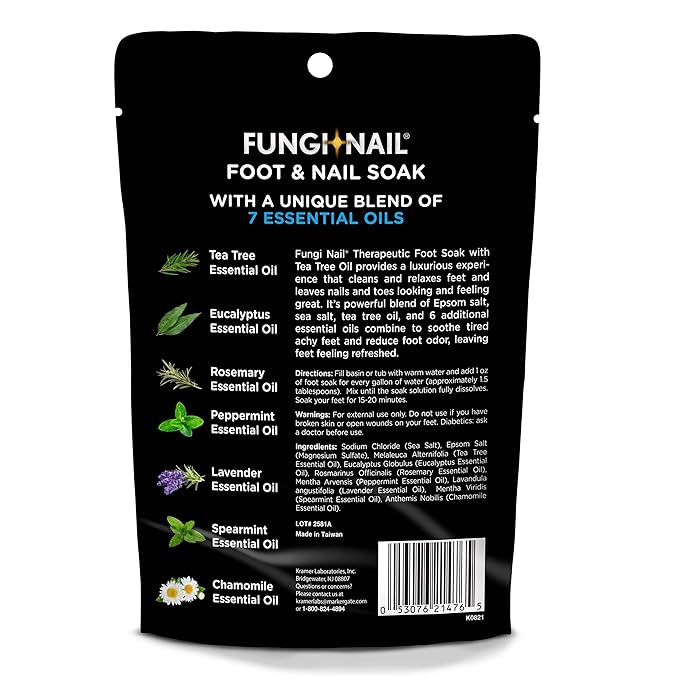 Fungi-Nail Foot & Nail Soak with Tea Tree Oil - Moisturize, Reduce Foot Odor, & Soothe Aching Feet - A Therapeutic Blend of Rich Mineral Epsom Salt, Pure Sea Salt, and 7 Essential Oils - 1 Pound
