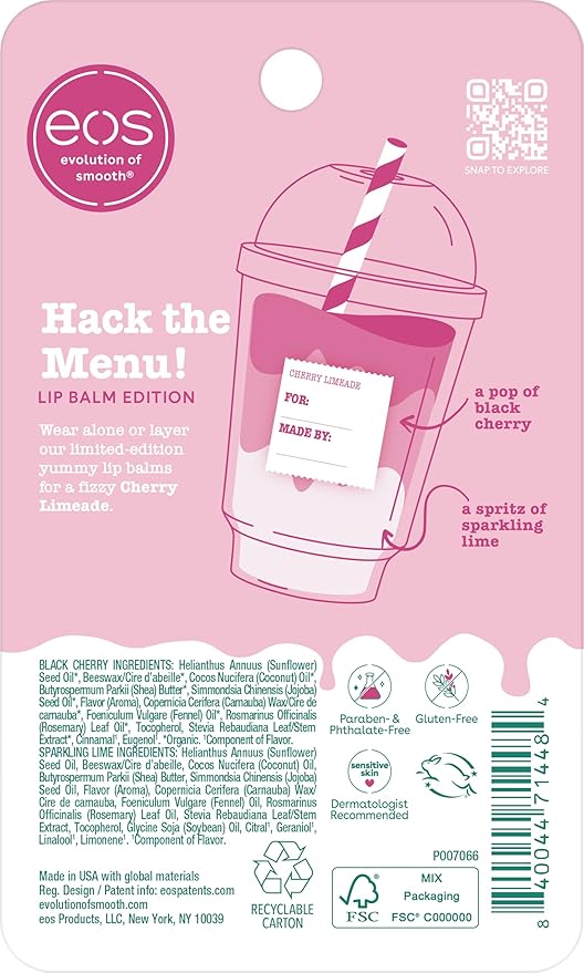 eos Flavor Lab Secret Menu Lip Balm - Cherry Limeade, Limited-Edition, Moisturizing, Hydrating, Dry Lips, Variety Pack, 0.14 oz, 2-Pack