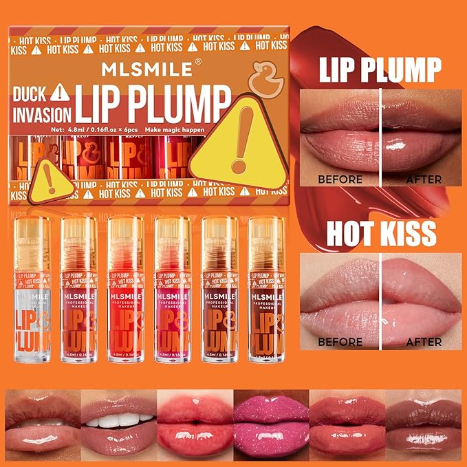 6 Colors Duck Lip Plumper Gloss, Glitter Shine Primer Lip Tint Korean Clear Plumping Lip Gloss, High Pigment No Sticky Sexy Lip Gloss, Lip Plumper Gloss Make Lips Fuller