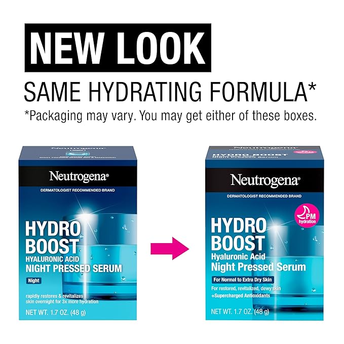 Neutrogena Hydro Boost Night Pressed Serum, Hyaluronic Acid Face Moisturizer for Normal to Extra Dry Skin, Delivers Overnight Hydration for Restored, Revitalized, Dewy Skin, 1.7 oz