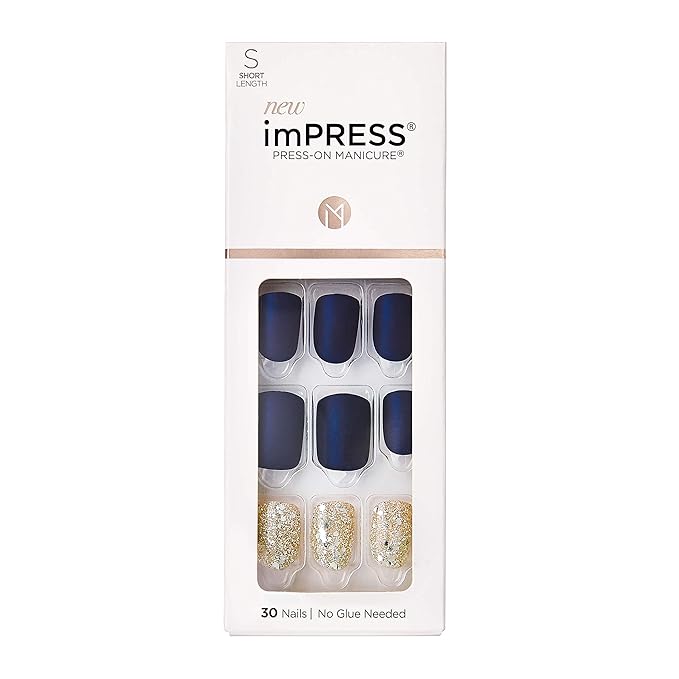 imPRESS Design, Press On Nails, Wannabe Star, Blue, Short, Size, Squoval, Shape, Includes 30 Nails, Prep Pad, Instructions Sheet, 1 Manicure Stick, 1 Mini File
