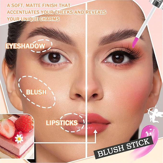 Liquid Blush,Soft Cream Face Blush,Moisturizing Long Wearing Matte Eye(Set B)