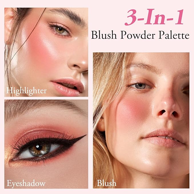 3 Colors Blush Palette, Blush and Highlighter Palette, Glowing Makeup