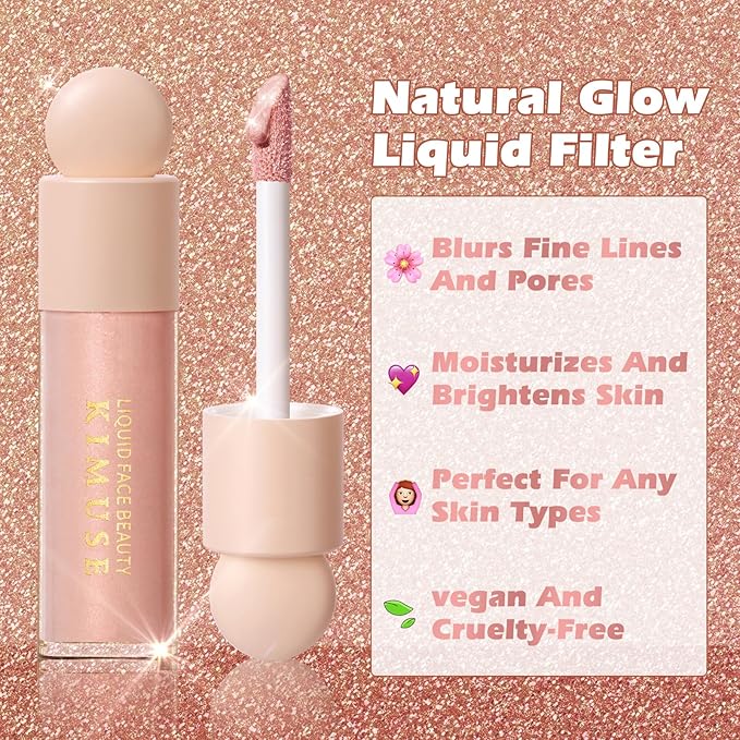 KIMUSE Natural Glow Liquid Filter, Weightless Liquid Highlighter & Cruelty-Free