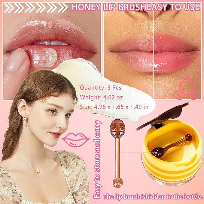 2PCS Bee Lip Balm,Hydrating Honey Pot