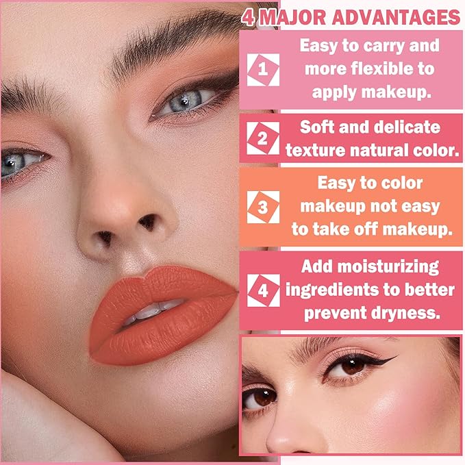 Cream Blush Stick with Brush, Waterproof, Long Lasting, Skin Tones