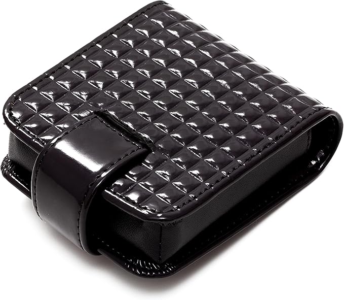 Cockatoo Leather Lipstick Case with Mirror, Women's Portable Lipstick Pouch Travel Cosmetic Bag Can Be Put in Wallet Mini Cosmetic Bag Lipstick Pouch (Glossy Black)