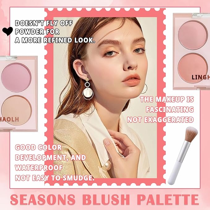 4 Colors Blush Palette for Cheeks,Face Matte Contour Blush Makeup Palette,Buildable Shimmer Facial Cheek Blusher Shades,Blendable Cosmetic Makeup Blush with Blush Brush 03