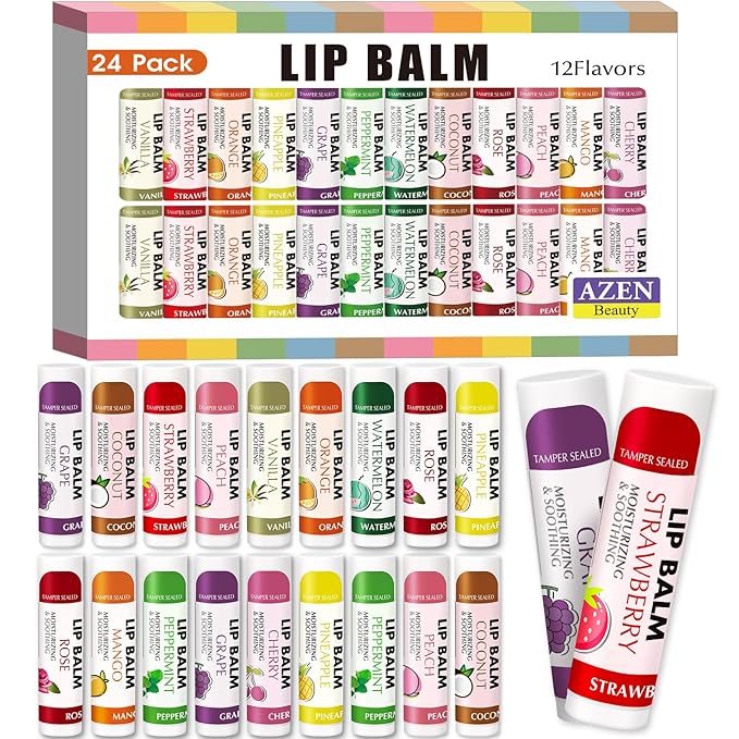 AZEN 24 Pack Lip Balm Stocking,