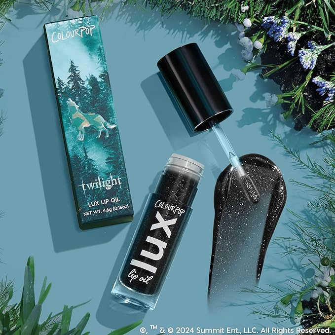 ColourPop x Twilight Lux Lip Oil - Hydrating, Sheer Tinted Lip Oil Formulated with Antioxidant-Rich Chamomile Extract & Calendula Oil - Non-Greasy, Nourishing Black Lip Oil - Team Jacob (0.16 oz)