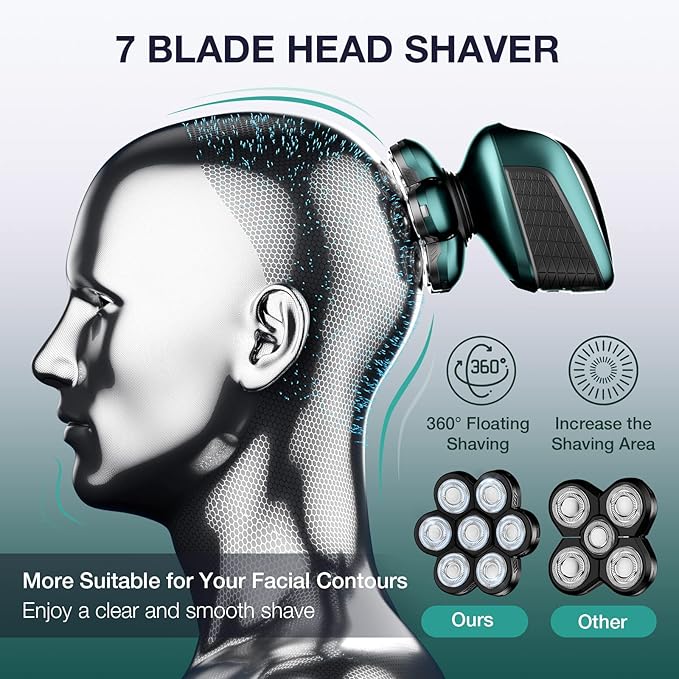 Head Shaver 7D, Wyklaus Head Shavers for Bald Men, Head Electric Razor with Nose Hair Trimmer, Waterproof Wet Dry Mens Grooming Kit