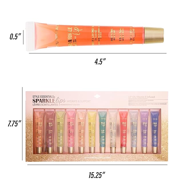 EXPRESSIONS 12pc Sparkle Lips Lip Oils - Vitamin E Infused Lip Gloss, Lip Oil Collection | Hydrating Lip Care, Safe and Non-Toxic Lip Gloss Gift Set