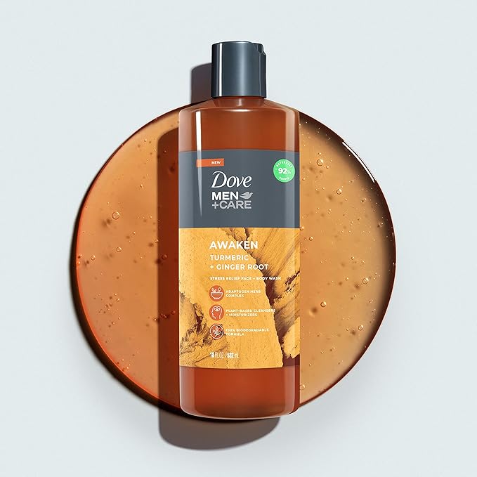 DOVE MEN + CARE Face + Body Wash For Men Awaken Turmeric + Ginger Root 18 oz 4 Count