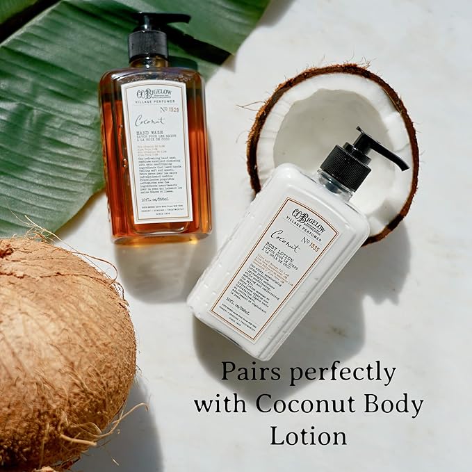 C.O. Bigelow Hand Wash, Coconut, No. 1529 - Village Perfumer Moisturizing Hand Wash for Bathroom & Kitchen with Aloe Vera, 10 fl oz, Pack of 2