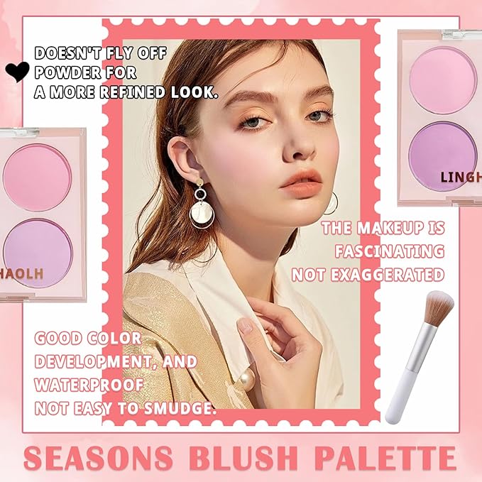 4 Colors Blush Palette for Cheeks,Face Matte Contour Brush 02