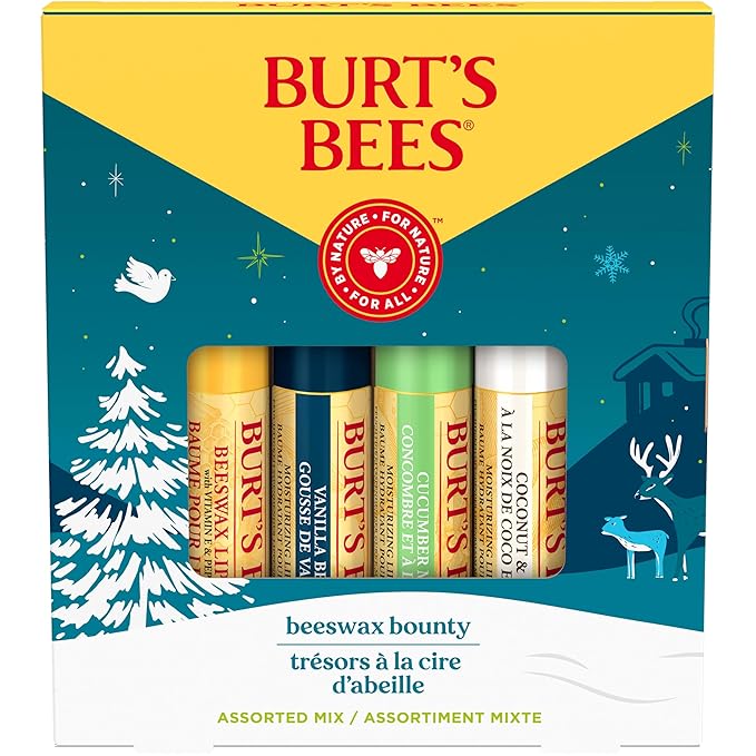 Burt's Bees Lip Balm, Beeswax Bounty Assorted Mix, 4-Pack, 0.15 Oz
