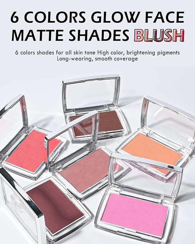 Pink Powder Blush Palette, Matte Powder Makeup Blush for Cheeks, Natural Glow Face Blush Contour Palette, Lightweight,Smooth, Highly Pigmented Buildable Color, Long-lasting All-Day Face Enhancing-Pink