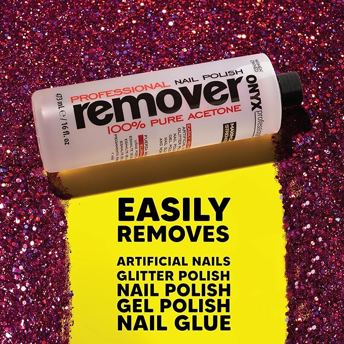 Onyx Professional 100% Pure Acetone Nail Polish Remover Kit with 7 inch Nail File, 16 fl oz - Made in USA, Maximum-Strength Nail Polish Remover for Gel, Artificial & Glitter Nail Polish