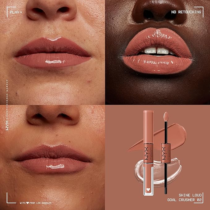 NYX PROFESSIONAL MAKEUP Shine Loud, Long-Lasting Liquid Lipstick with Clear Lip Gloss - Goal Crusher (Mid-Tone Beige)
