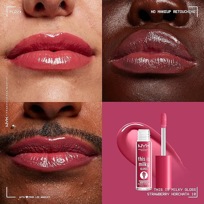 NYX PROFESSIONAL MAKEUP This Is Milky Gloss, Lip Gloss with 12 Hour Hydration, Vegan - Strawberry Horchata (Mauve Pink)