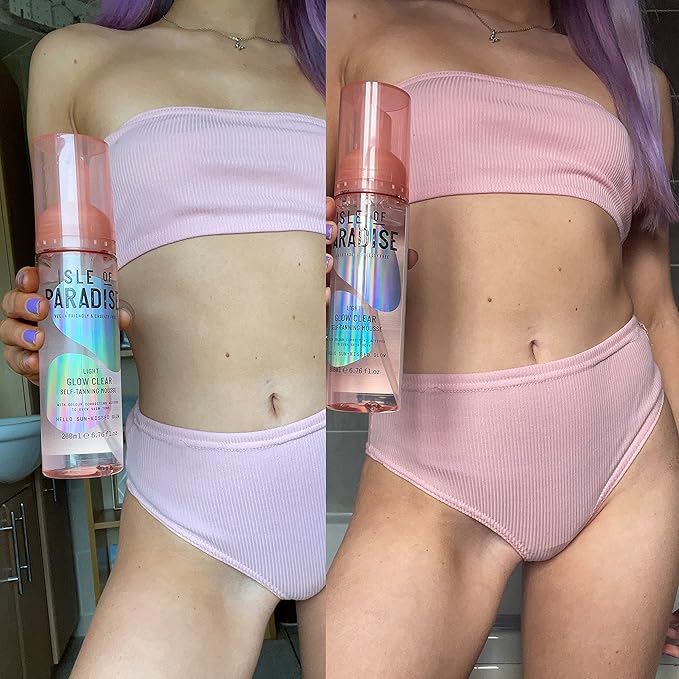 Isle of Paradise Glow Clear Self Tanning Mousse, Light (Sunkissed Glow) - Brightening and Color Correcting Tanning Foam, Vegan and Cruelty Free, 6.76 Fl Oz