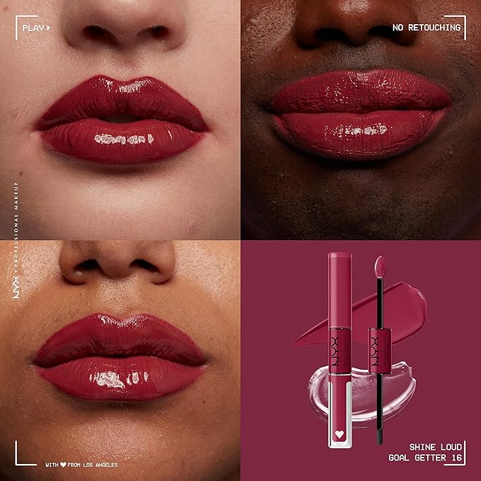 NYX PROFESSIONAL MAKEUP Shine Loud, Long-Lasting Liquid Lipstick with Clear Lip Gloss - Goal Getter (Deep Raspberry)