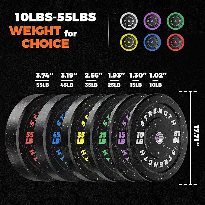 GIKPAL Bumper Plates 2-inch Rubber 10lbs-55lbs