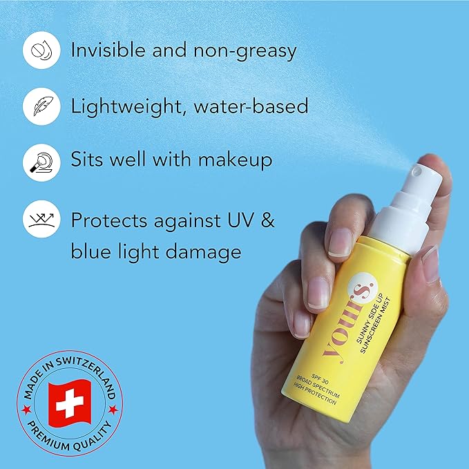 YOURS Invisible Sunscreen Sunny Side Up SPF 30 | Broad-spectrum | Apply Over Makeup | For All Skin Types | Lightweight Anti-Aging Sunscreen Mist | 1.4Oz