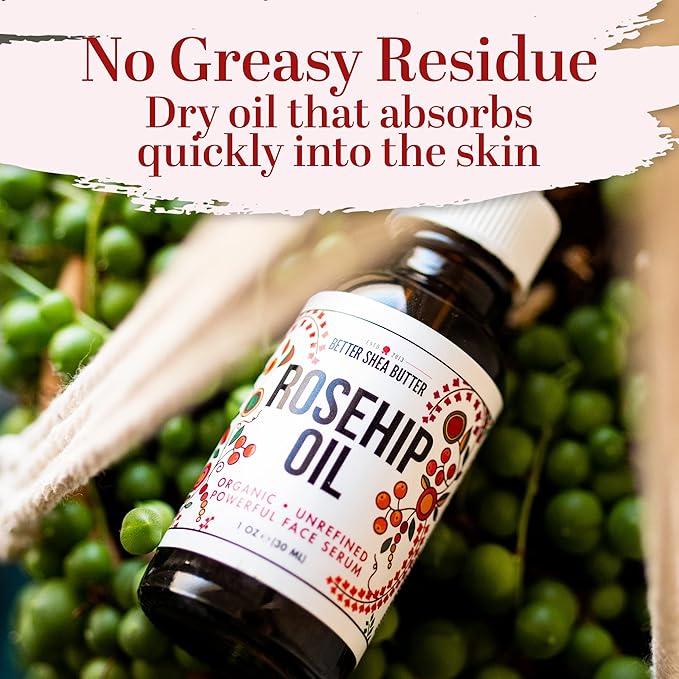 Better Shea Butter Organic Rosehip Oil | Rose hip oil for Face | Face Oil for Gua Sha Massage | Cold Pressed, 100% Pure | 1 oz