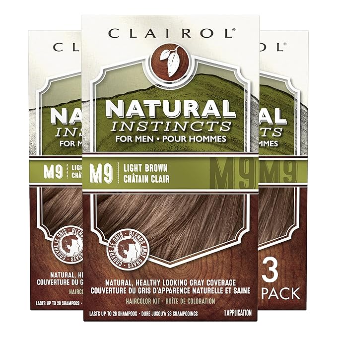 Clairol Natural Instincts Semi-Permanent Hair Dye for Men, M9 Light Brown Hair Color, Pack of 3