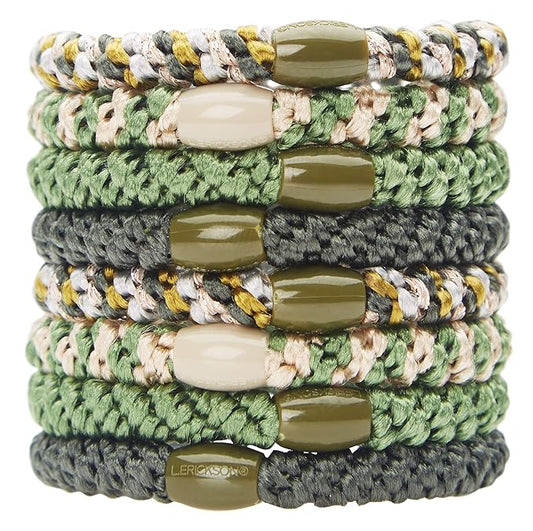L. Erickson Grab & Go Pony - Cadet - 8 Pack Ponytail Holder Hair Ties - Green Camo Mix