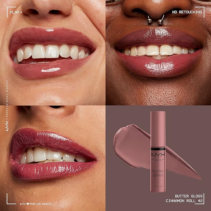 NYX PROFESSIONAL MAKEUP Butter Gloss, Non-Sticky Lip Gloss - Cinnamon Roll (Dusty Nude Mauve)