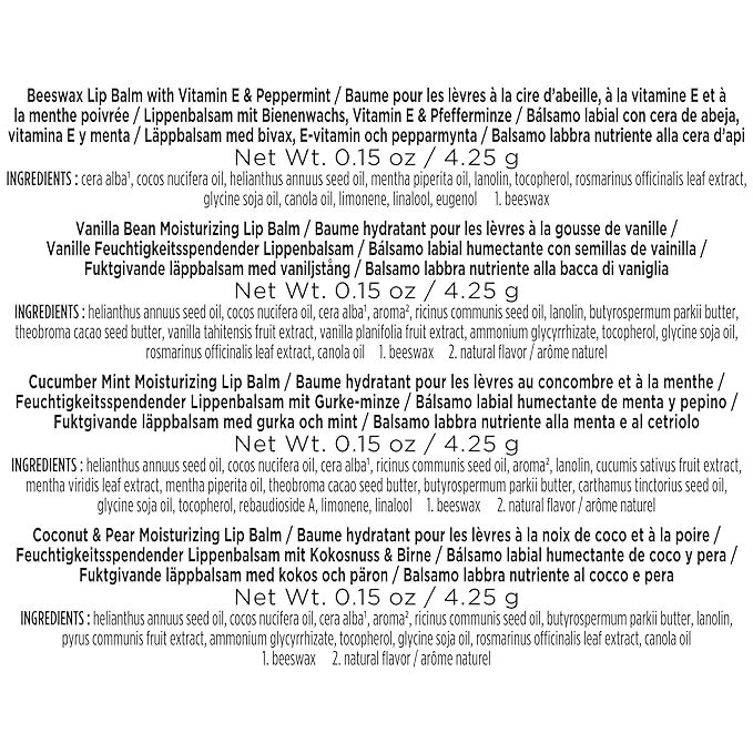 Burt's Bees Gifts Ideas - Balm Bouquet Lip Balm Set, Original Beeswax, Vanilla Bean, Cucumber Mint, Coconut & Pear Pack, Natural Origin Lip Treatment, 4 Tubes, 0.15 oz.