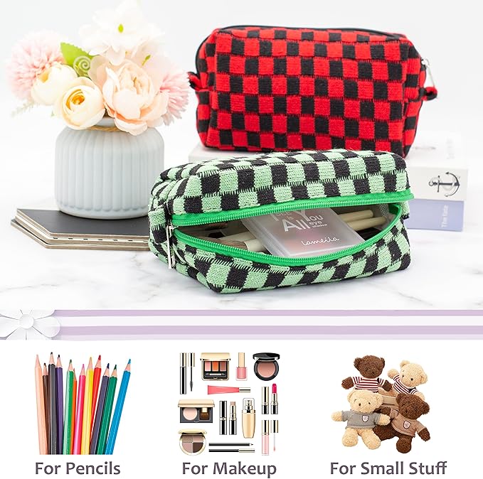 Pazimiik checkered makeup bag for