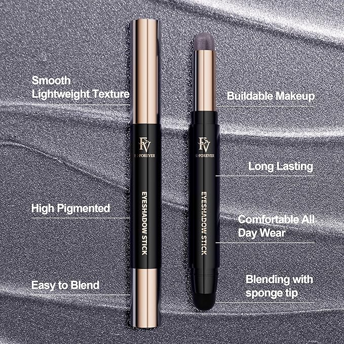 FV Cream Shimmer Eyeshadow Stick，Long Lasting & Waterproof, Multi-Use & High Pigment Eyeshadow Makeup Stick, Smoky Grey Shimmer