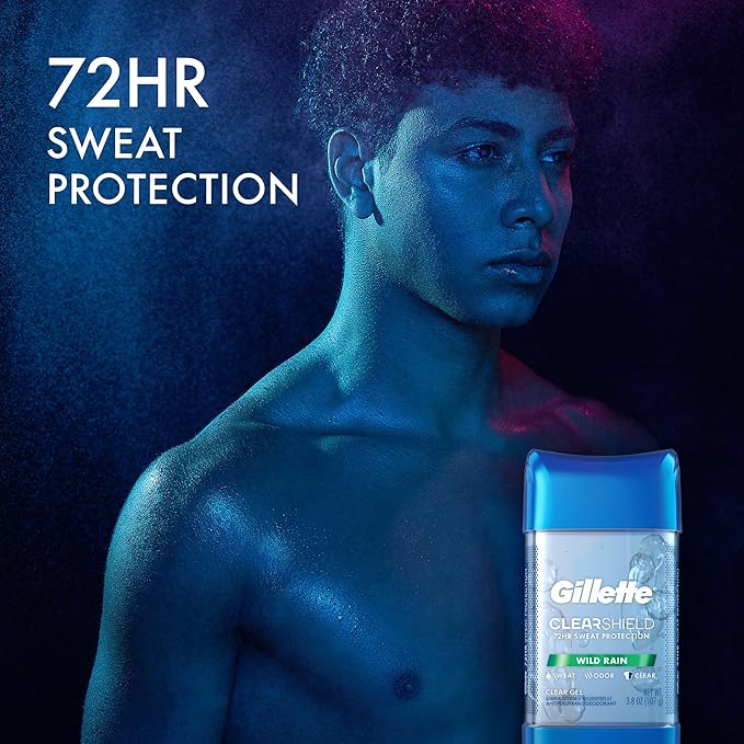 Gillette Antiperspirant and Deodorant for Men, 72hr Sweat & Odor Protection, Long Lasting Freshness, Anti-White Mark Technology, Clear Gel, Wild Rain Scent, 3.8 oz (Pack of 2)