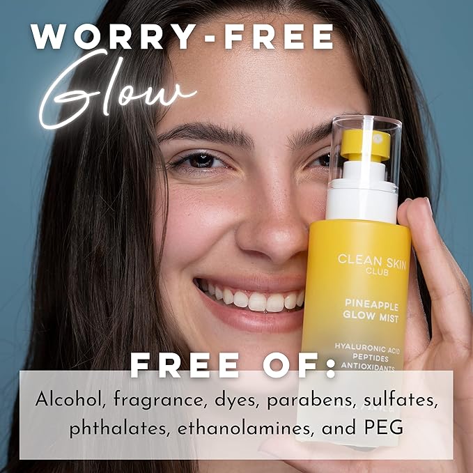 CLEAN SKIN CLUB Pineapple Glow Mist | Hyaluronic Acid + Peptides | Papaya + Coconut Extracts | Hydrating & Fortifying Face Spray | Vegan & Cruelty Free