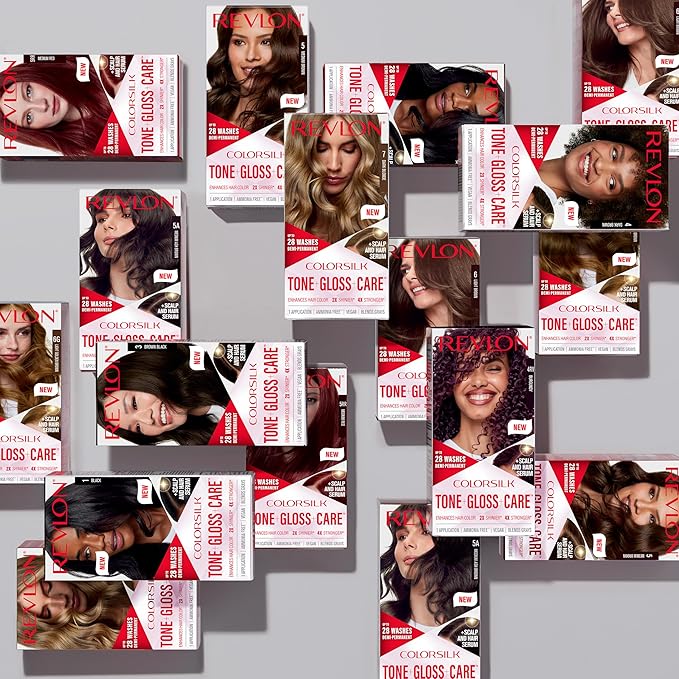 Revlon ColorSilk Tone + Gloss + Care Demi Permanent Hair Color, Dye Kit with Leave-In Scalp and Haircare Serum, 2x Shinier, 4x Stronger, 6 Light Brown, 4.5 fl oz