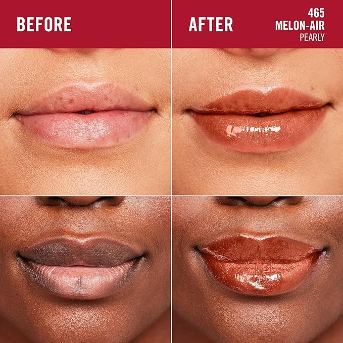 Rimmel London Stay Glossy, 465 Melon-Air, Lip Gloss, Non-Sticky, Color and Shine, Up To 6-Hour Wear, Precise Applicator, 0.18oz