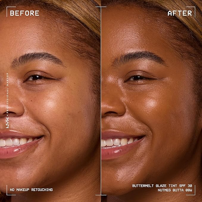 NYX PROFESSIONAL MAKEUP Buttermelt Glaze Soft Glow Skin Tint + SPF 30, Up To 12HR Wear, 08 Nutmeg Butta