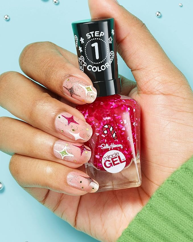 Sally Hansen Miracle Gel™, Holiday Peppermint to Be, Long Lasting, Gel-Like Formula, No UV Lamp Needed, Red Glitter Nail Polish